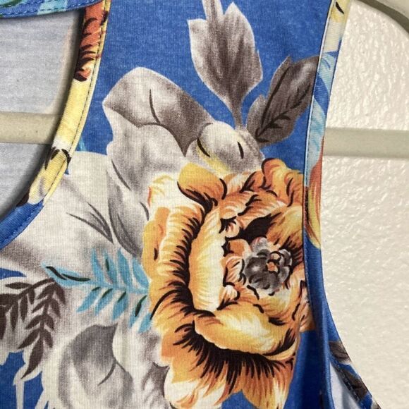Floral Print Twist Front Keyhole Neck Summer Blouse Tank Sleeveless Light Blue s - Picture 2 of 5
